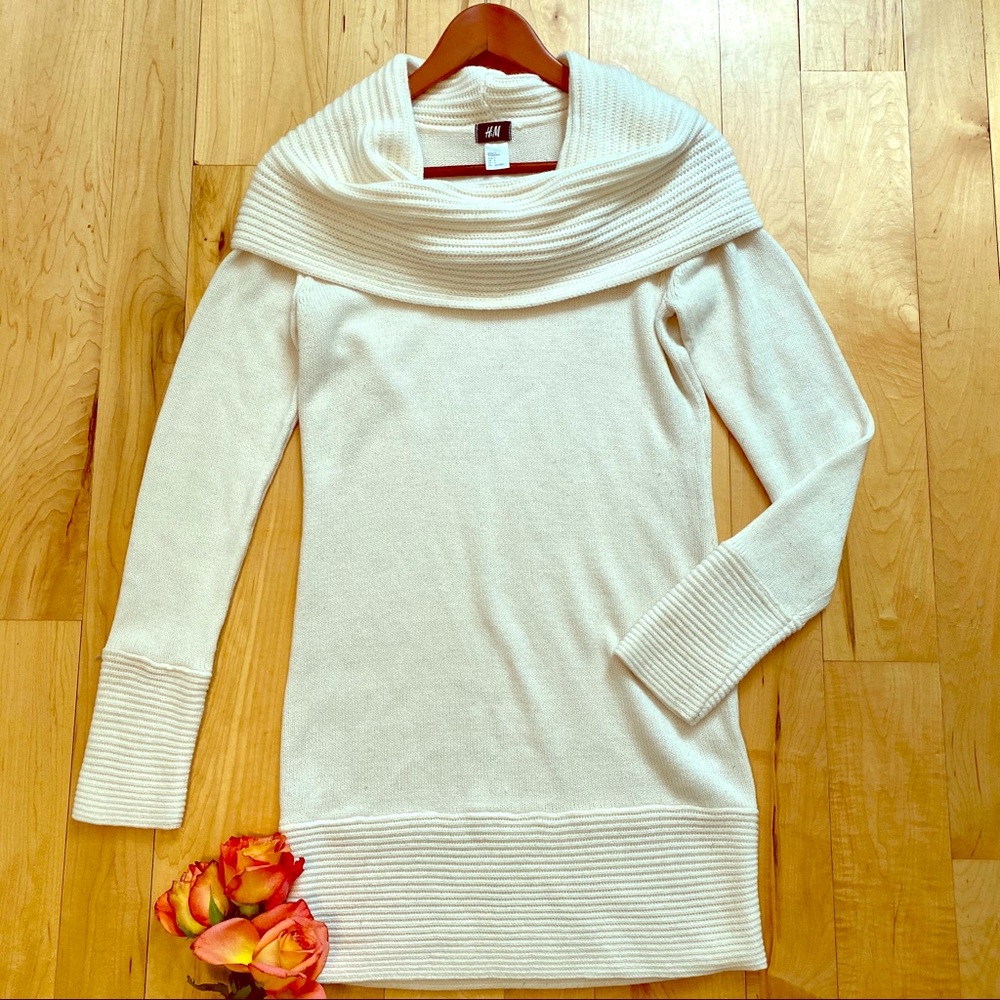 H&M | Cowl Neck Ivory Sweater Dress